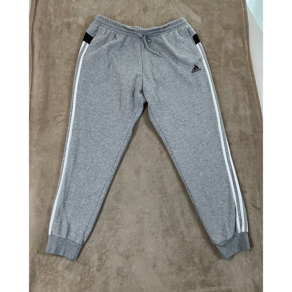 Adidas 3-Stripes French Terry Tapered-Cuff Jogger Pants Men's XL Gray EUC